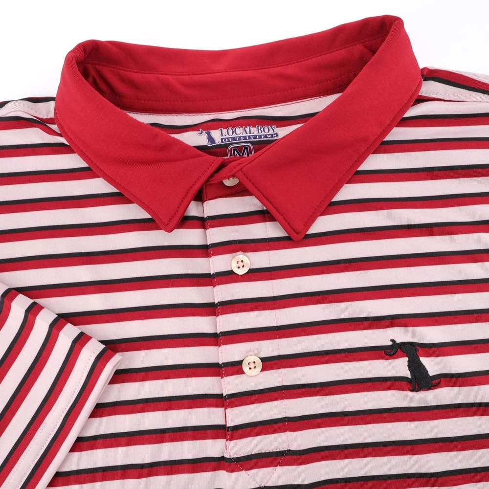 Local Boy Outfitters Striped Performance Polo Red Short Sleeve Mens Medium